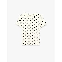 Koton Pamuklu Slim Fit Bisiklet Yaka Puantiyeli Kısa Kollu Tişört Ekru Desenli 6sal10902ık