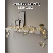 Yaldızlı Gümüş Yaprak Led Işık Pilli Dekoratif Ortam Ve Yılbaşı Aydınlatması Çok Renkli