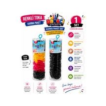 Renkli Ve Siyah Lastik Toka Seti 2'li Karma Paket Esnek Dayanıklı Güçlü Tutuş Lastik Saç Tokası