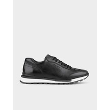 Hakiki Deri Siyah Bağcıklı Erkek Spor Sneaker Ayakkabı - 41