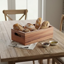Akasya Ağacı Ekmeklik & Çok Amaçlı Organizer Kutu 25x14x8 Cm El Yapımı Doğal Ahşap Servis Tek Renk