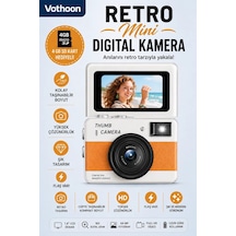 Retro Mini Dijital Kamera 1080p 1.47 İnç Flip Ekranlı Flaşlı Selfie Vlog Kamerası 4gb Sd Hediyeli Turuncu