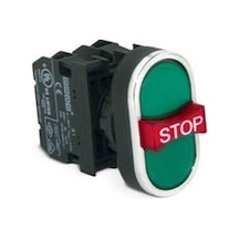Emas B121b30yy B Serisi Plastik 1no+1nc+1no Üçlü 1 Çıkık Stop Yeşil-yeşil 22 Mm Buton