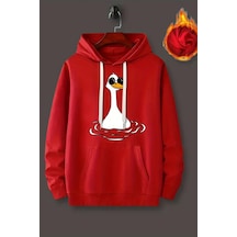 Duck Baskılı Oversize Sweatshirt Kırmızı