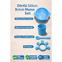 4lü Silikon Mama Seti- Vakumlu Mama Kasesi Kaşığı Bardak Ve Diş Kaşıyıcı Set