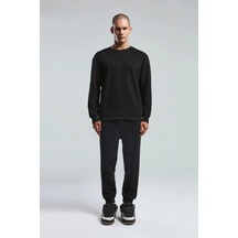 Erkek Bisiklet Yaka Uzun Kol Basıc Sweatshirt Siyah Çok Renkli