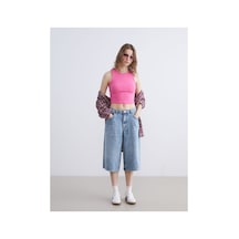 LC Waikiki Alıta Cıty Farkıyla Xsıde Mavi Denim Düz Bermuda Kadın Jean Şort Mavi - 940246467 Mavi