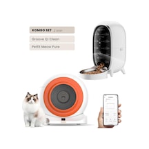 Groove Q-clean Wi-fi Akıllı Otomatik Kedi Tuvaleti Turuncu + Petfit Meow Pure 3l Wi-fi Kameralı Akıllı Otomatik Mama Kabı Besleme Ünitesi Bundle