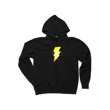 Shazam Logo Siyah Fermuarlı Kapşonlu Sweatshirt
