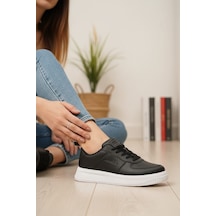 Enoch Kadın Havalandırma Delikli Geometrik Dikişli Ortopedik Kontrast Taban Sneakers Spor Ayakkabı Siyah Beyaz
