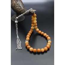 33'lük Doğal Carnelian Taşlı Tesbih 925 Ayar Gümüş Püsküllü 10mm Küre Kesim