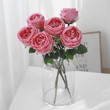 Yapay Çiçek Islak Gül Şakayık Katmerli Gül Koyu Pembe Renk Gerçeksi Dokunuş 45cm Pembe
