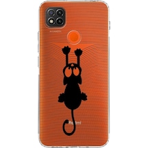 Xiaomi Redmi 9c Kamera Korumalı Kapak Çizgi Kedi Tasarımlı Şeffaf Kılıf Şeffaf