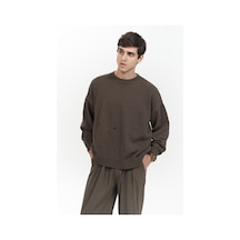 Alec Fitilli Yırtık Detay Kahve Erkek Triko Kazak Kahverengi