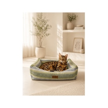 Kedi Ve Köpek Yatağı Kafa Destekli Kaydırmaz Taban Yıkanabilir Fermuarlı Minder %100 Boncuk Elyaf Yeşil - 880336766 S