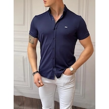 Modefendi Slimfit Merserize Pamuk Kısa Kollu Gömlek Lacivert Modefendi Slimfit Merserize Pamuk Kısa Kollu Gömlek Lacivert