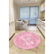 Pembe Kaymaz Kitchen Yazılı Yuvarlak Mutfak Halısı Ar538n11