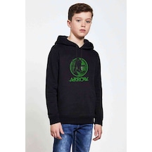 Tshirthane Arrow Baskılı Unisex Çocuk Kapüşonlu Siyah Sweatshirt (534674844) Siyah