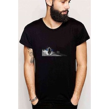 Blue Eyed Cats Baskılı Siyah Erkek Tshirt