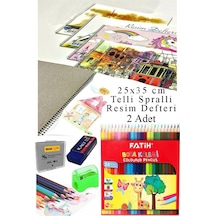 24 Renk Fatih Kuru Boya 25x35 Cm Telli Spralli Resim Defteri Hamur Silgi Kalemtraş 15 Yaprak Resim Defteri Kuruboya Çok Renkli