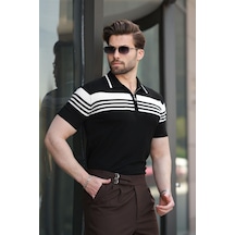 Madmext Siyah Fermuarlı Polo Yaka Erkek Triko T-shirt E7407 Siyah