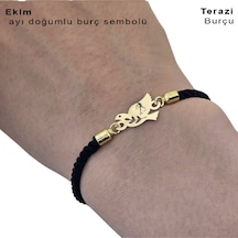 Archin Terazi Burçlarına Özel Siyah İpek Örgülü 14 Ayar Altın Plakalı Kuş Motifli Hediye Bileklik-360burç Terazi