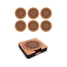 Ahşap Bardak Altlığı 6'lı Takım Baskılı -6 Turuncu