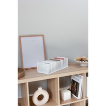8 Bölmeli Beyaz Dolap Çekmece İçi Akordiyon Tipi Katlanır Çamaşır Düzenleyici Organizer Kumaş Beyaz Diğer