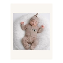 Ferasty İstanbul Unisex Bebek Tulum Koala Nakışlı Şapkalı Açık Kahverengi