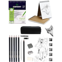 Canson A5 120 Gr 40 Yaprak Eskiz Defteri İdora Sketch Dereceli Kurşun Kalem 12 Parça Eskiz Set