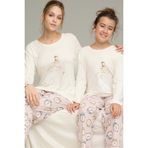 Siyah İnci Saat Desenli Pamuklu Bisiklet Yaka Örme Pijama Takım25241152 Ekru