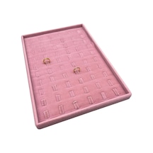 Yerli Üretim Süet Kumaş Pembe 34/24 Cm Dikine Tırnaklı Çekmece Içi Yüzük Tablası Çok Renkli