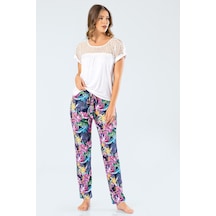 Türen 3302 Desenli Kadın Pijama Takımı - Lacivert Lacivert