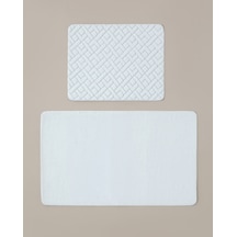 English Home Gridline Kaydırmaz Taban Banyo Paspası Seti 60x80 Cm + 40x60 Cm Beyaz