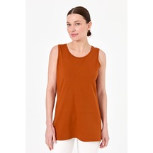 Kadın Askılı Penye T-shirt Taba Taba