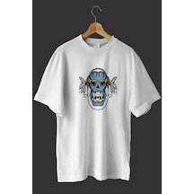Noıssey -wed Maymunator Tasarım Baskılı Oversize T-shirt Tişört Sokak Tarzı Beyaz