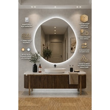 Arya Asimetrik Ledli Ayna Modern Banyo Aynası Şık Tasarım Konsol Aynası Dekoratif Duvar Aynası Beyaz Günışığı Led 80 X 80
