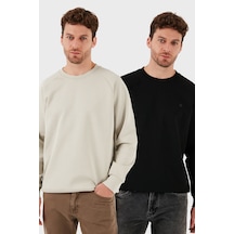 Buratti Streç Pamuklu Relaxed Fit Bisiklet Yaka 2'Li Paket Erkek Sweat 5901210S2 Siyah-Taş