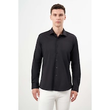 Morven Erkek Siyah Basic Düz Desen İtalyan Yaka Slim Fit Gömlek 25mc004001001 Siyah