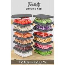 Meleni Home 12 Adet Dikdörtgen Erzak Saklama Kabı - Mikrodalgaya Uygun Düzenleyici Organizer 1200 ML Gri