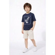 Cg Kids Kartal Temalı Lacivert Tshirt Müslin Alt Şort Alt Üst Takım Laci Vert