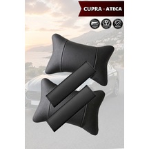 Cupra Ateca Uyumlu Set Lüks Deri Kemer Koruyucu Deri Yastık Siyah