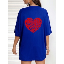Uyguntarz Unisex Yazılı Kalp Baskılı Tasarım Tshirt Mavi