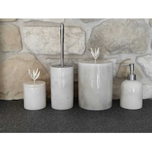 Beyaz Mermer Gümüş Zeytin Dalı Aksesuarlı 4'lü Banyo Seti Beyaz