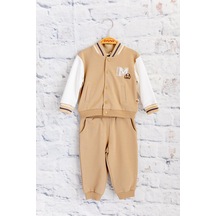 Mininio Unisex Bebek Nakış Detaylı Eşofman Takımı - Bej Bej