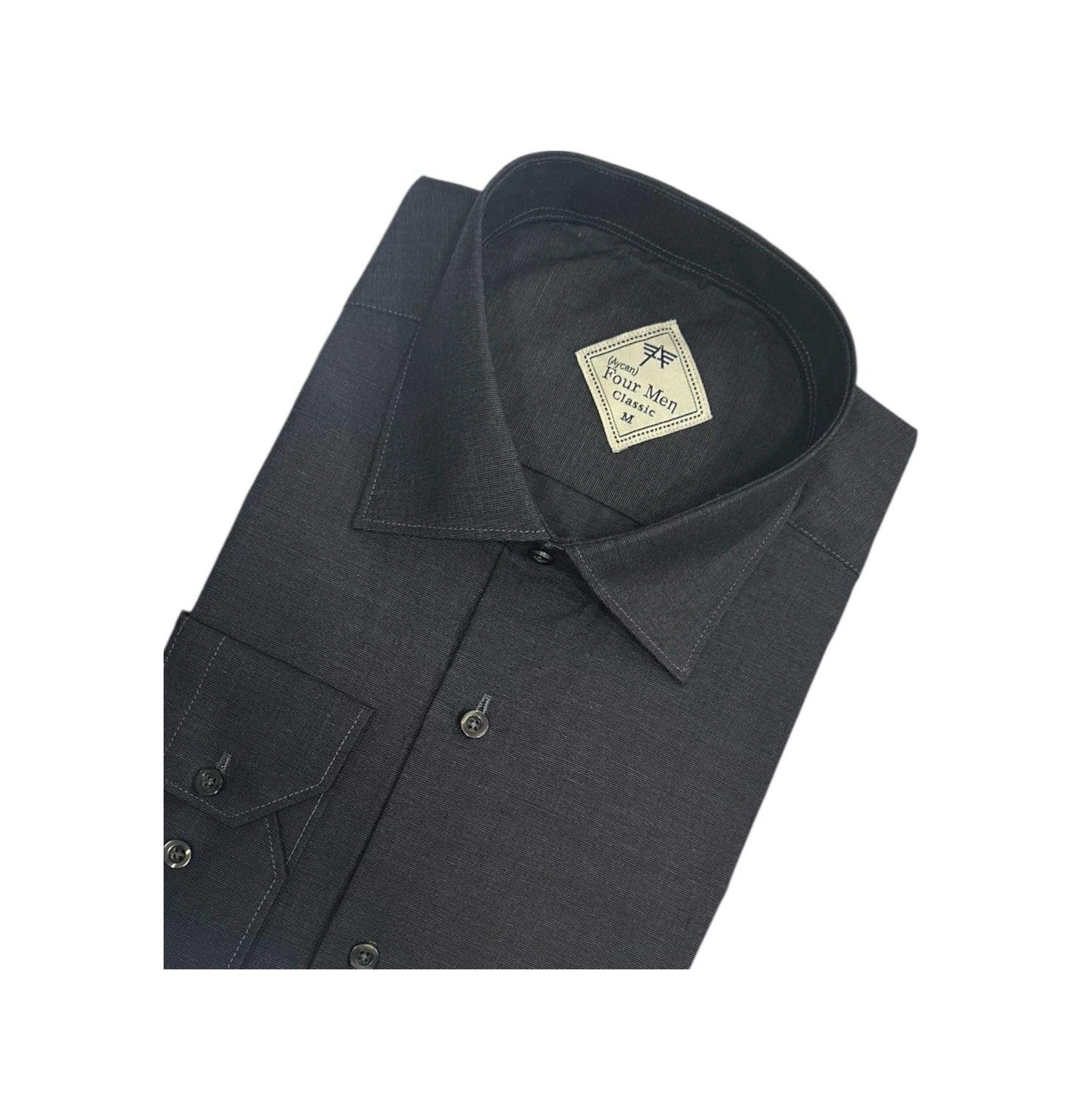 Klasik %100 Cotton Uzun Kollu Terletmeyen Kışlık Flanel Kumaş Siyah Gömlek Regular Kalıp -10403 Siyah