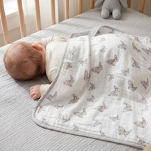 % 100 Pamuk Çift Kat Müslin Battaniye Iconique Lapin - Gri Tavşan 65x65 Cm Çftthrow1001 Çok Renkli