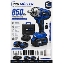 Pro Müller Professional 21v Çift Akülü 850nm Torklu Bl Motor Şarjlı Darbeli Somun Sıkma Sökme Makinesi Setli