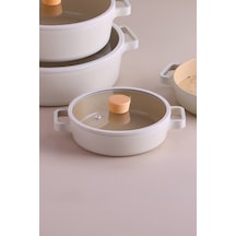 Fika Cam Kapaklı Alüminyum Sahan 18 Cm - Bej