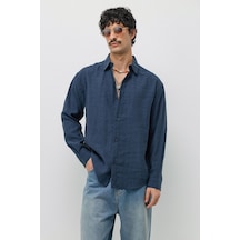 Vamos Dökümlü Oversize Modal Karışımlı Gömlek Lacivert